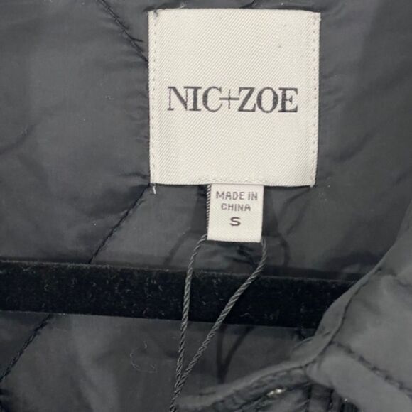 NWT Nic+Zoe Quilted Mix Media Coat Size SMALL Knit Black Patch Pocket - Picture 7 of 13